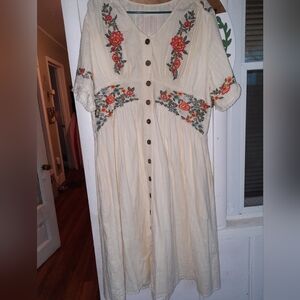 Roolee Cream Floral Embroidered Dress